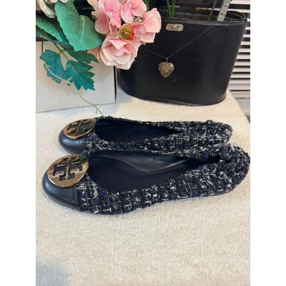 TORY BURCH Serena Reva Boucle Tweed Ballet Flat Sz 8.5 (sh3000thrifty)
